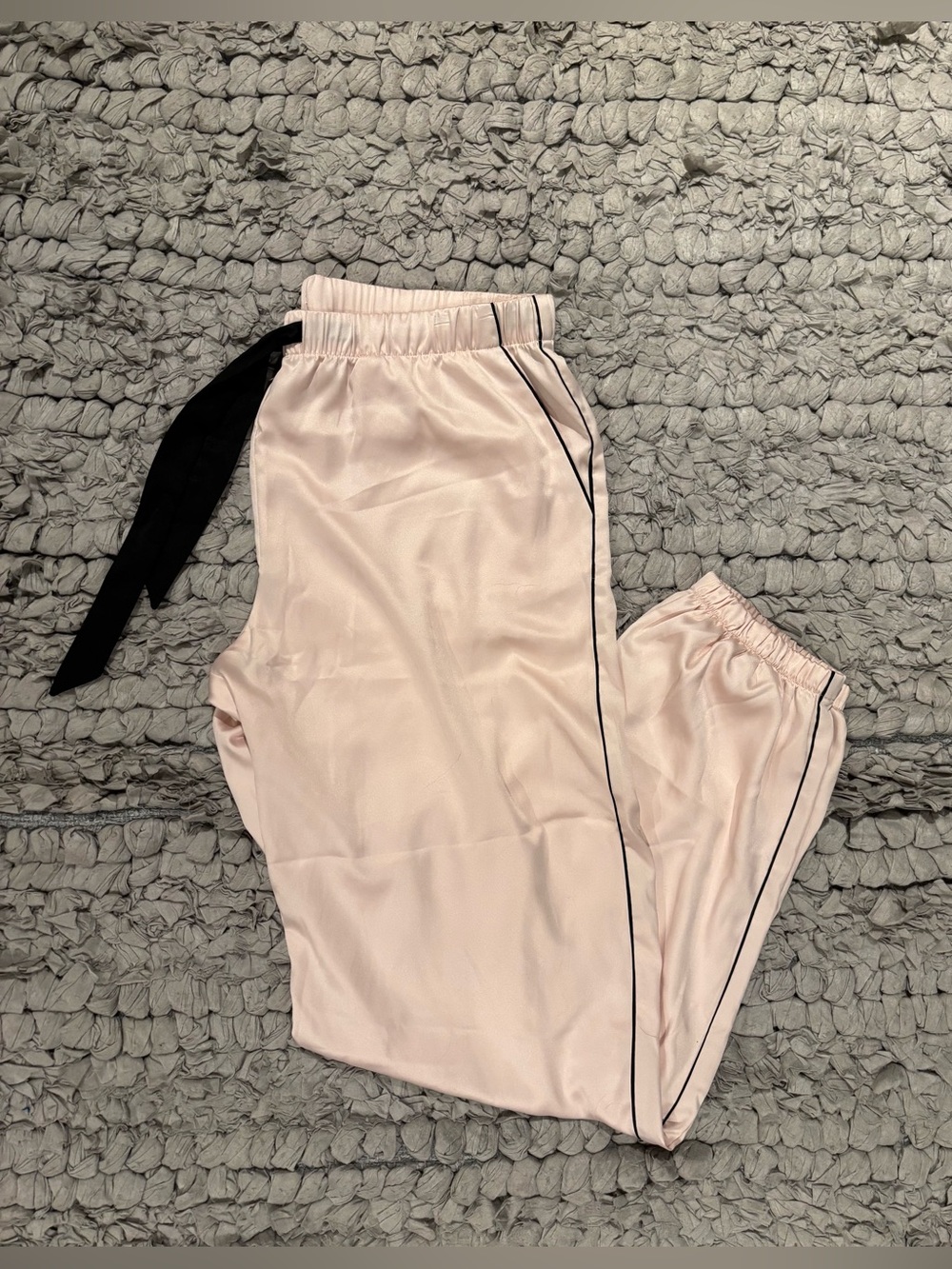 Victoria Secret Light Pink Satin Jogger Pajama Pants with Black Trim